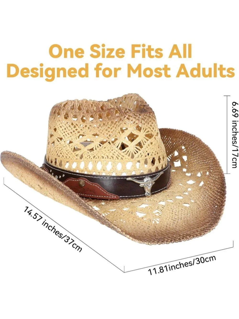 Men's Beige Elastic Closure Straw Wide with Shapeable Brim Western Cowboy Hat